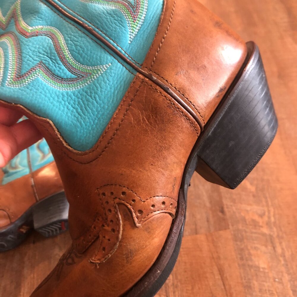 Tony Lama Cowgirl Boots - Turquoise and Warm Brown - Women's Size 8 - Picture 8 of 11